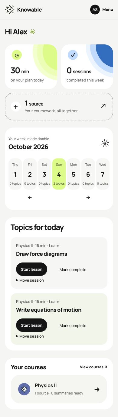 The same daily study plan on a phone
